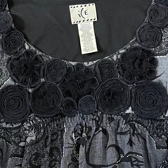 VINTAGE LS EMPIRE WAIST ICE ROSE FLORAL DETAIL BLACK GRAY SIZE LARGE - Picture 6 of 9